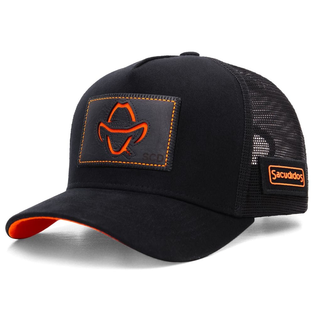 Boné Sacudido`s - Logo Estilizado - Preto e Laranja