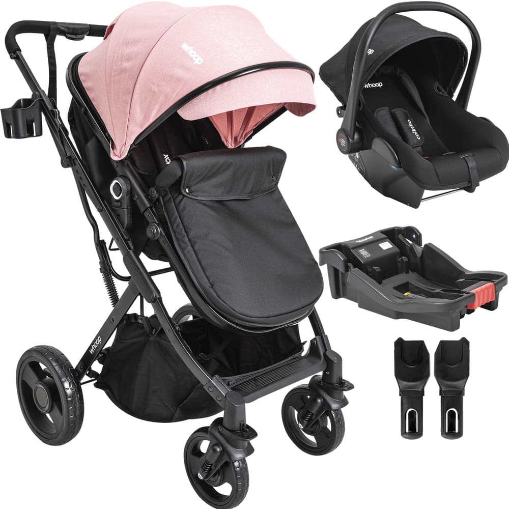 Carrinho de Bebe Kiddo Vox II Bebe Conforto Colinho Base Rosa