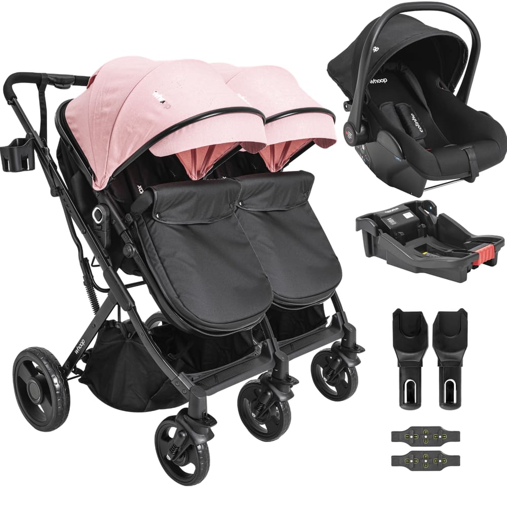 Carrinho Kiddo para Gemeos Bebe Conforto Colinho Base Vox II Rosa
