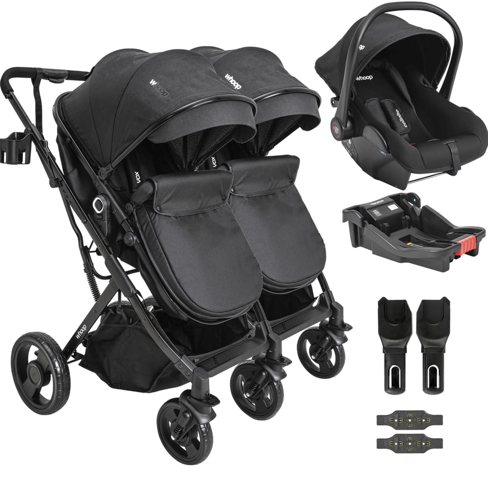 Carrinho Kiddo para Gemeos com Bebe Conforto Colinho Base Vox II Preto