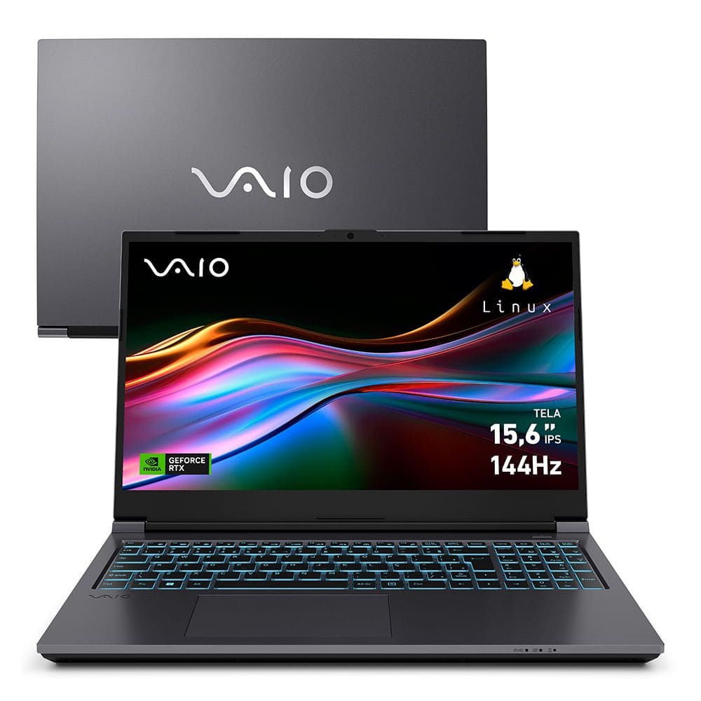 Notebook VAIO FH15 Intel® Core™ i7-13620H Linux NVIDIA RTX 4050 16GB RAM 1TB SSD 15,6” Full HD WVA Wi-Fi 6 Cinza Escuro