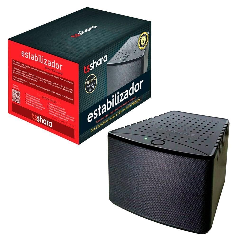 Estabilizador Ts Shara Powerest Home, 1000va, Monovolt 115v, 6 Tomadas, True Rms, Proteções Inteligentes - 9006