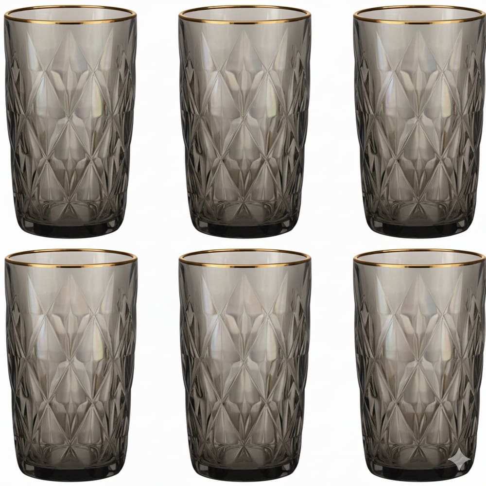 Jogo De 6 Copos 400ml Cinza Borda Dourada Diamond Em Casa Tem