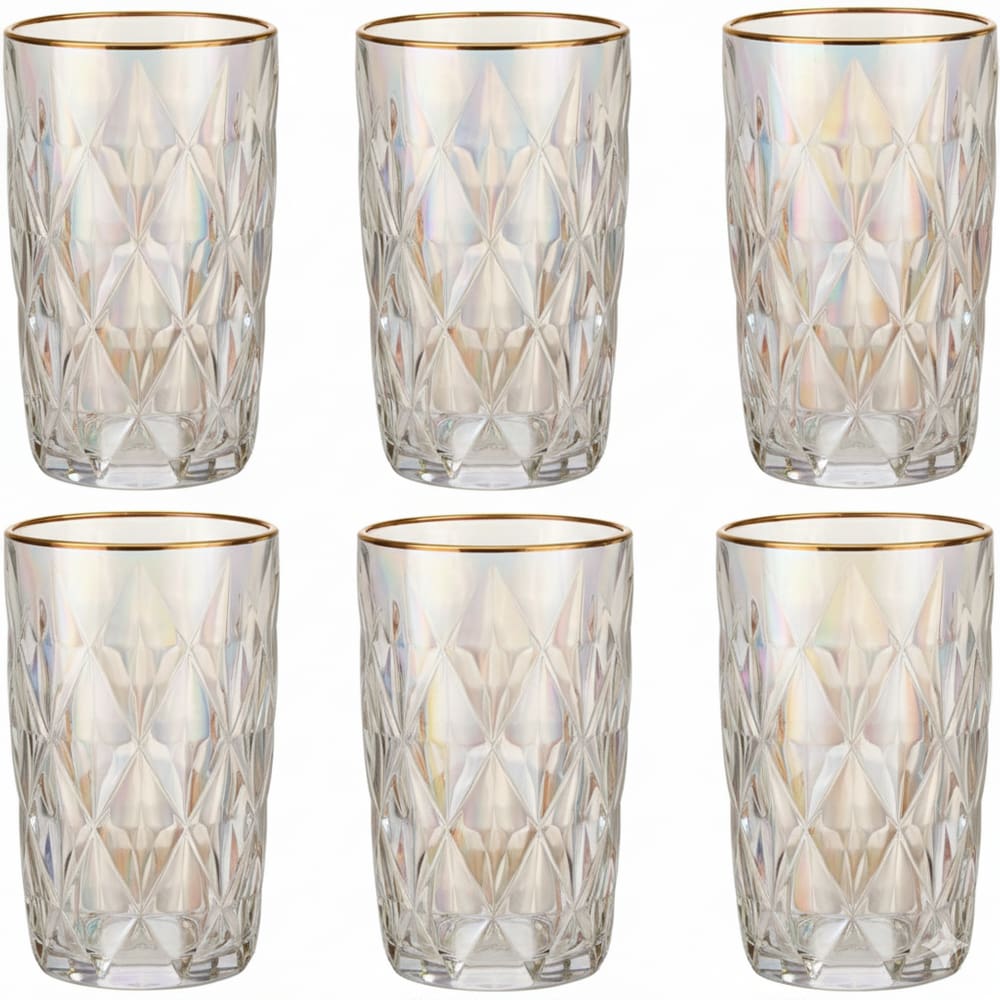 Jogo De 6 Copos 400ml Furta Cor Borda Dourada Diamond Em Casa Tem