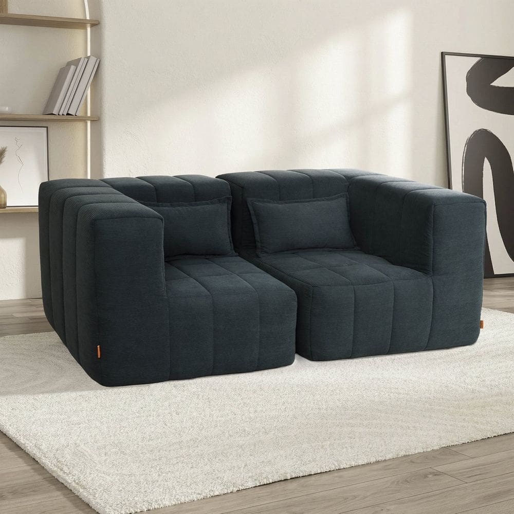 Sofá Modular 2 Lugares com Braços Laterais Easybox Cabecasa Madeiraoriginals Cotelê Verde Escuro