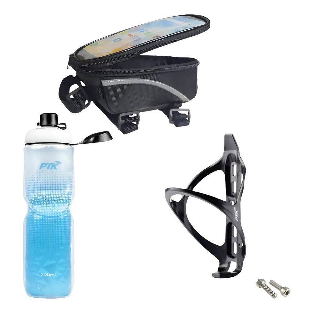 Kit Bike: Garrafa Térmica 700Ml + Suporte + Porta Full Azul