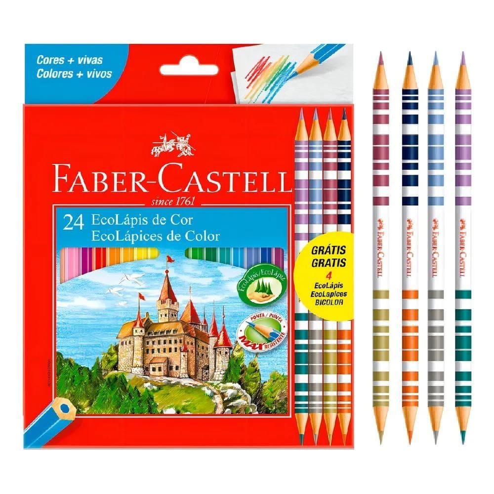 Lápis Cor Faber Castell 24 Cores Vivas + Bicolor