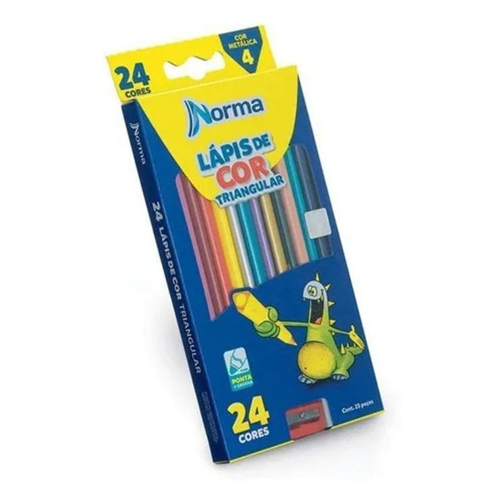 Lápis Cor Triangular Norma 24 Cores + Apontador
