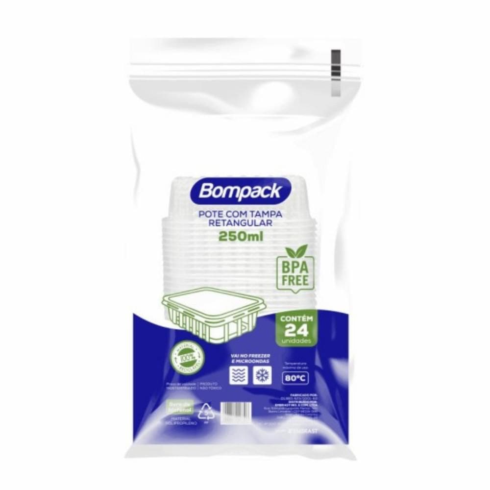 Pote Retangular Marmitex Com Tampa 250ml 24un Bompack