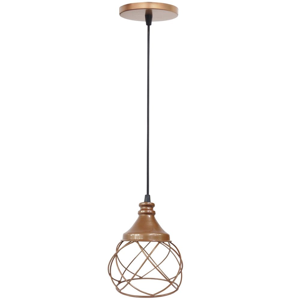 Pendente Aramado redondo Cobre Rose Gold Lustre Luminária Teto Regulável Sala Cozinha