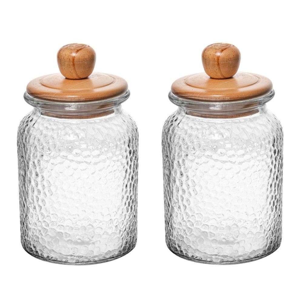 Conjunto 02 Potes de Vidro Martelado com Tampa Hermética de Bambu 1L Wolff