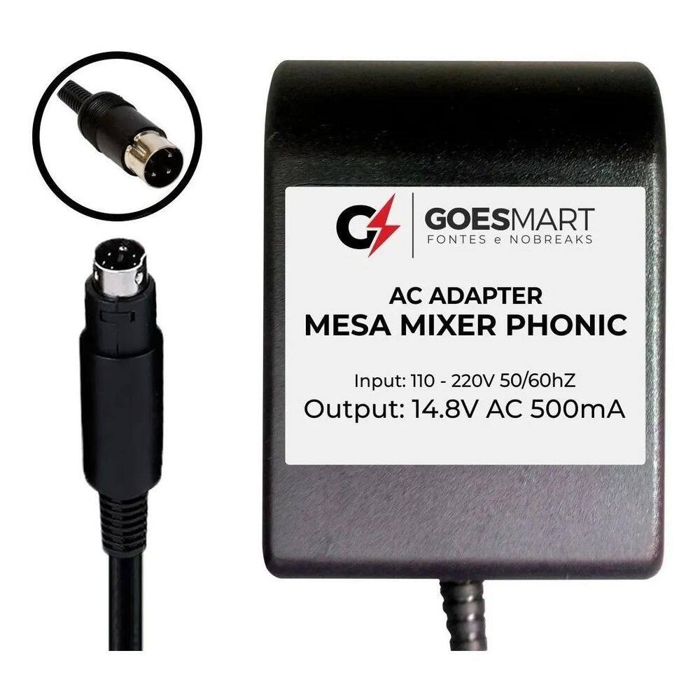 Fonte Para Mesa Phonic Am25 55 105Fx 125Fx 14,8V 500Ma