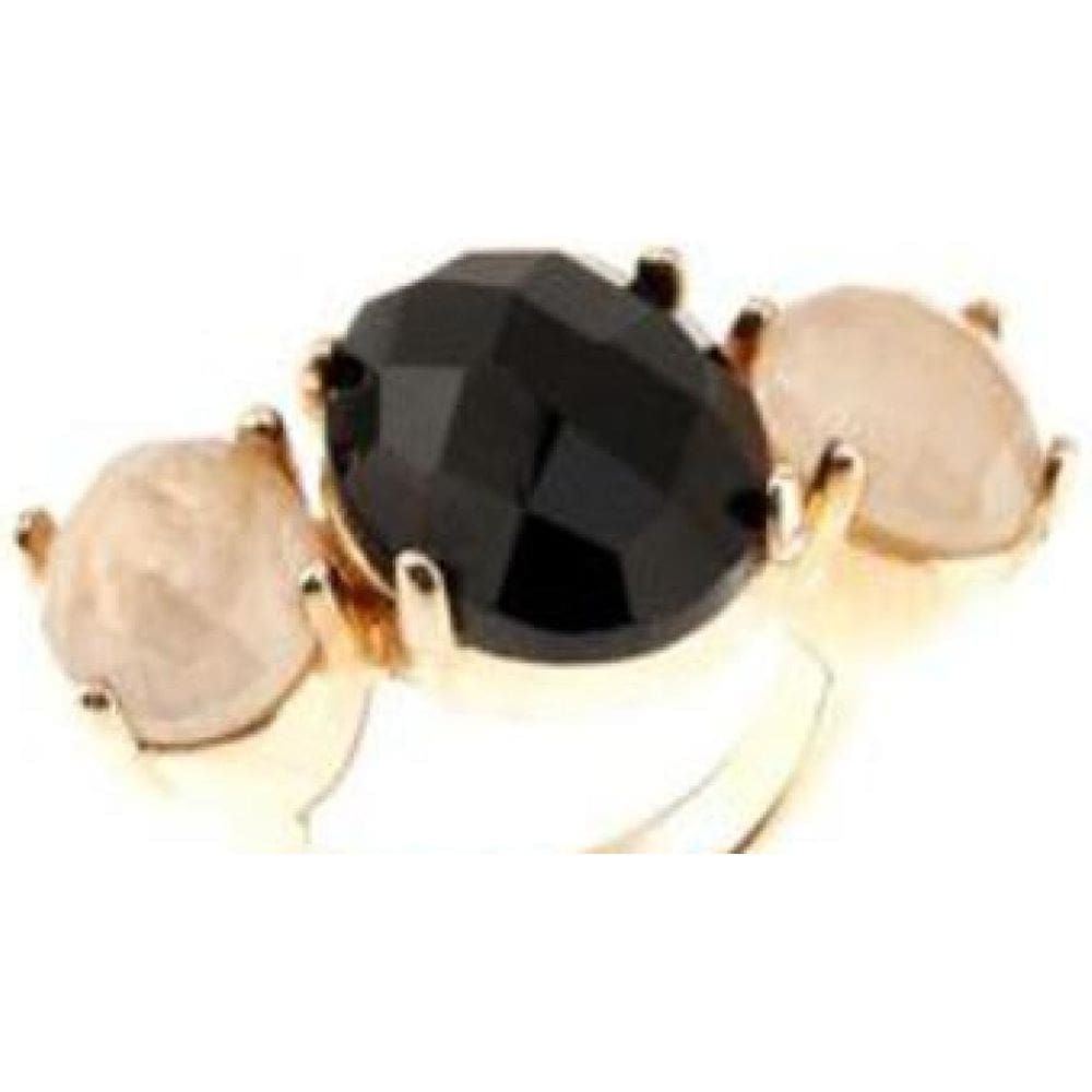 Anel Banhado A Ouro Com Pedra Ônix E Quartzo Rutilado Aro 14