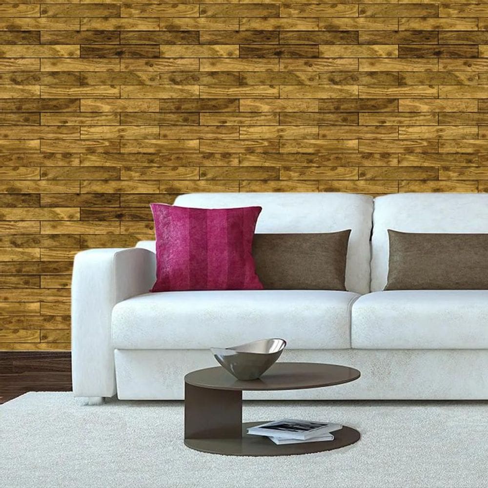 Papel De Parede Madeira Ripa Teca Horizontal Autocolante