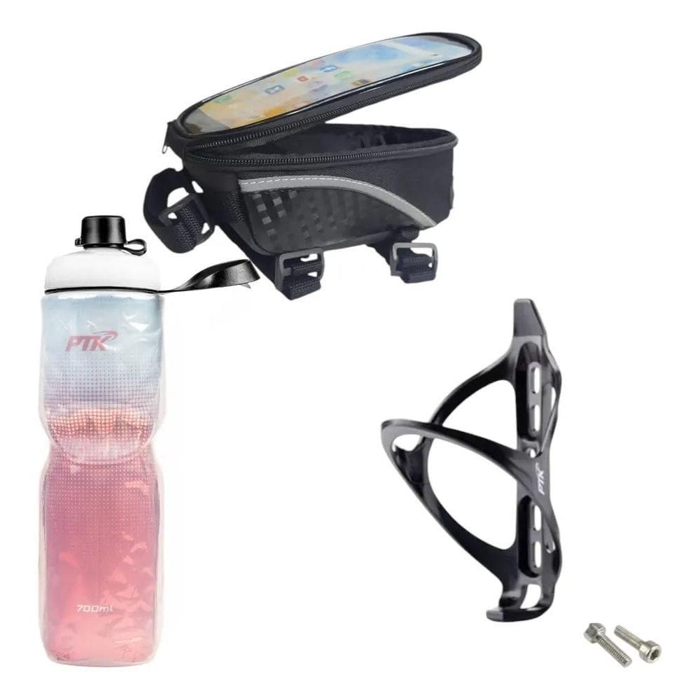 Kit Bike: Garrafa Térmica 700Ml + Suporte + P Full Vermelho