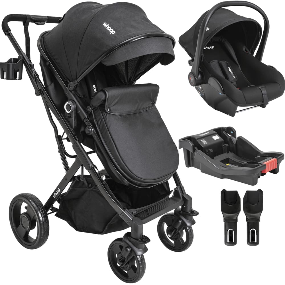 Carrinho de Bebe Kiddo Vox II com Bebe Conforto Colinho Base Preto