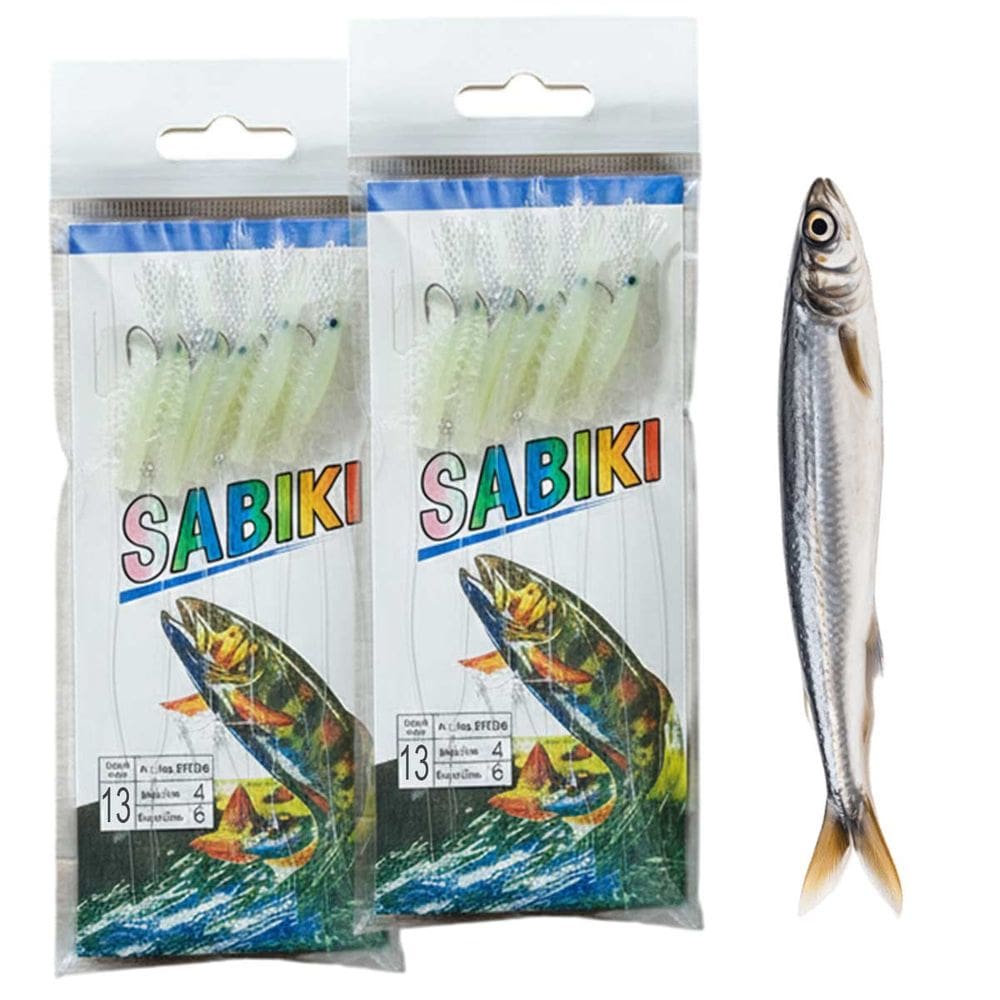 Isca Pesca Anzol 13 Artificial Sabiki Kit 2 Camarao Fluorescente Peixe Lambari Robalo Siri Pescaria Mar Açude Rio Lago