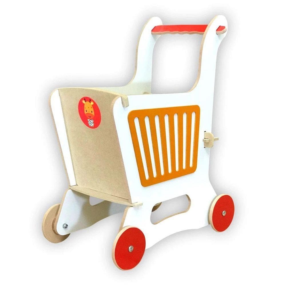 Carrinho De Supermercado Em Madeira Laranja 9 Toptoy Brasil