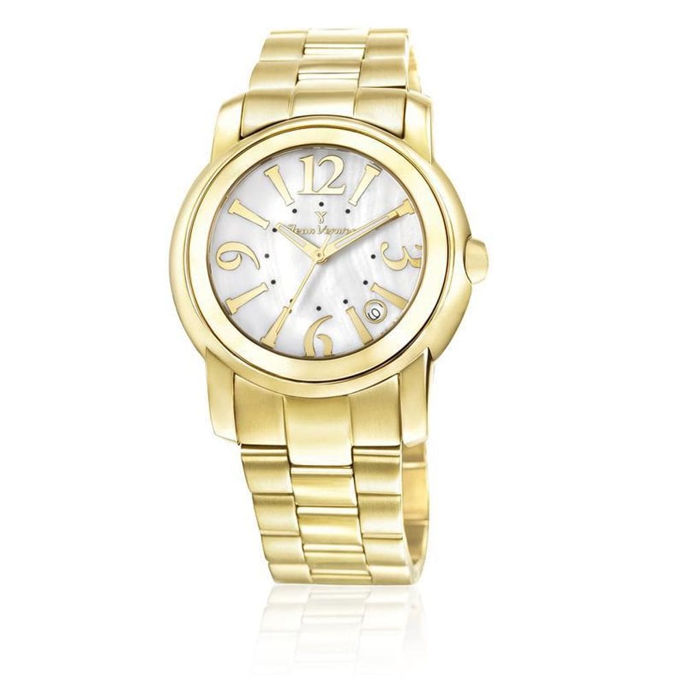 Relógio De Pulso Jean Vernier Analógico Dourado Jv01006