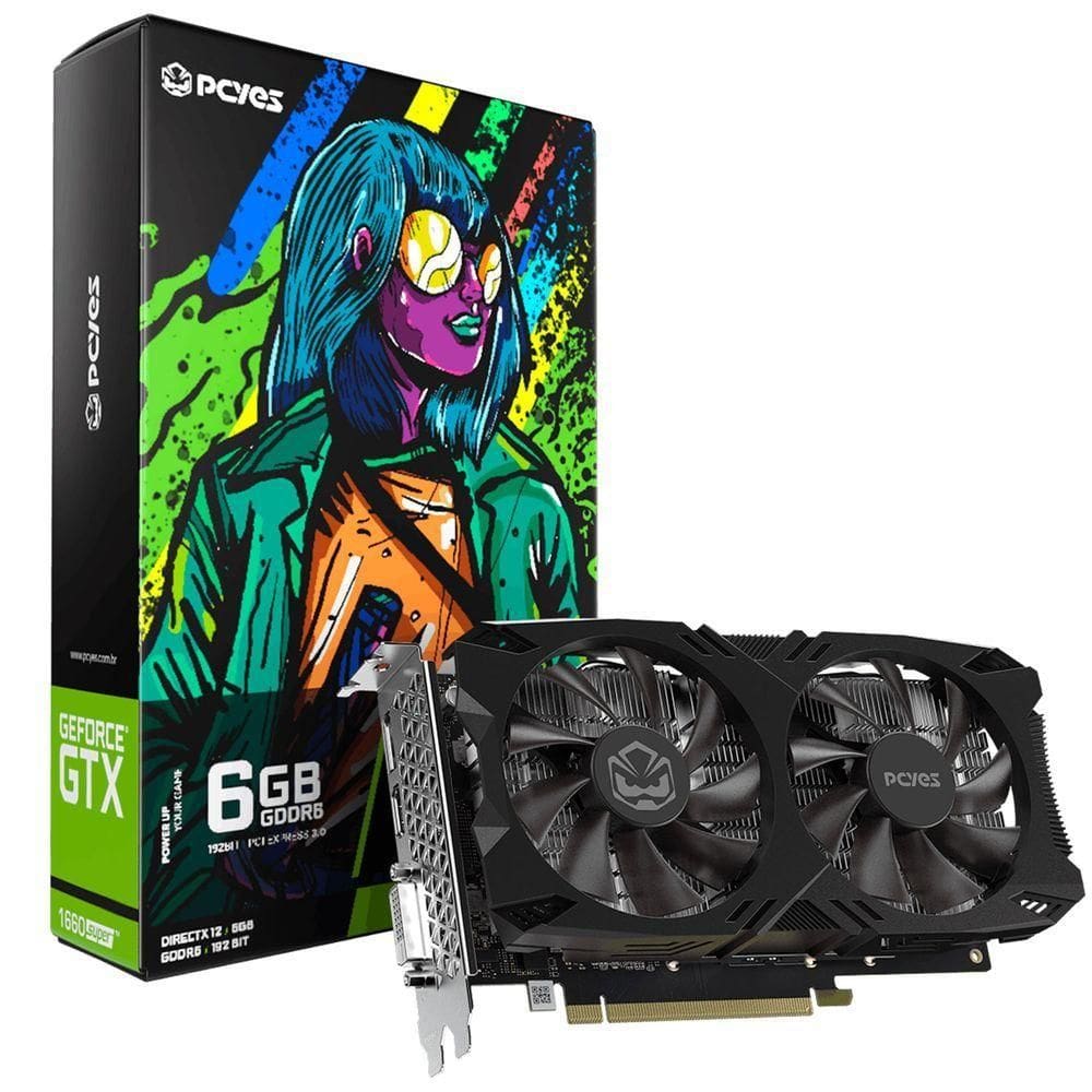 Placa De Vídeo Pcyes Nvidia Geforce Gtx1660 Super, 6gb Gddr6, 192-bit, Dual Fan, Hdmi, Display Port E Dvi - Pvx1660s62f