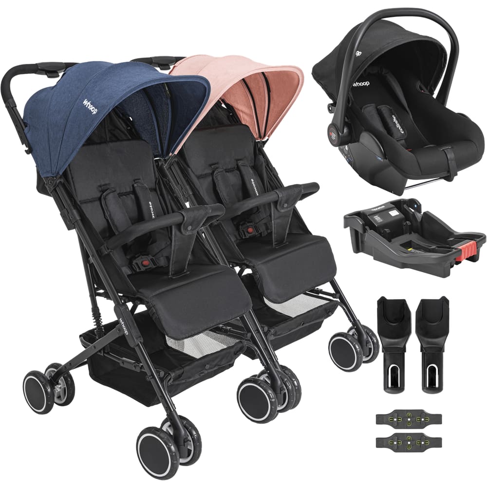Carrinho Kiddo Gemeos com Bebe Conforto Colinho Base Mascote Casal