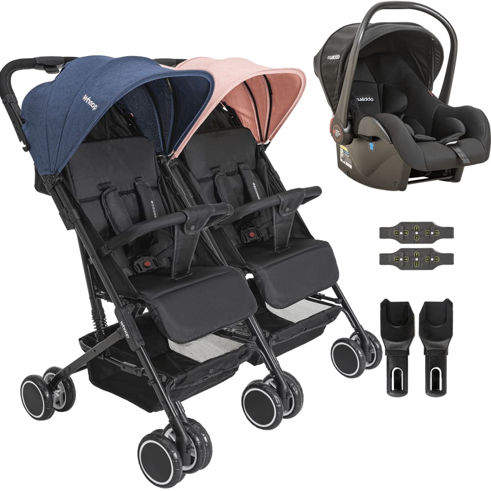 Carrinho Kiddo para Gemeos com Bebe Conforto Mascote Casal