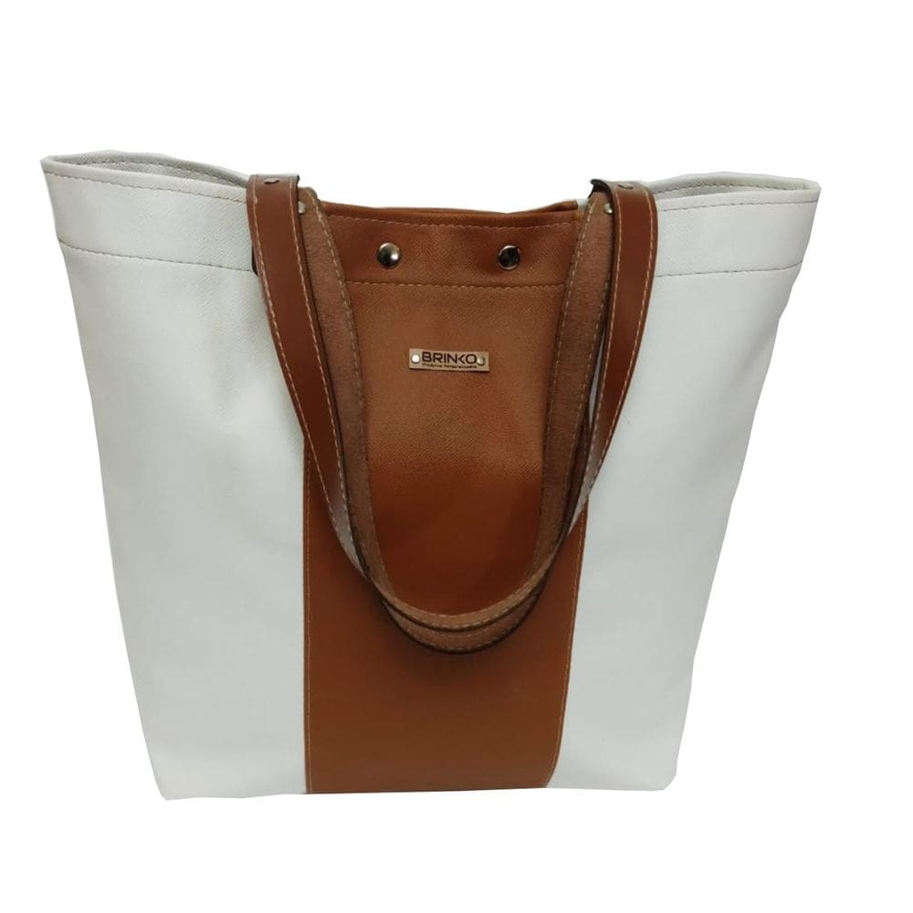 Bolsa Tote Bag Sintetico Branco E Caramelo