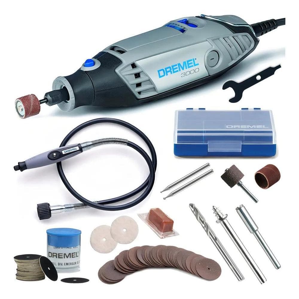 Dremel 3000: Micro Retífica + 82 Acessórios + Eixo Flexível