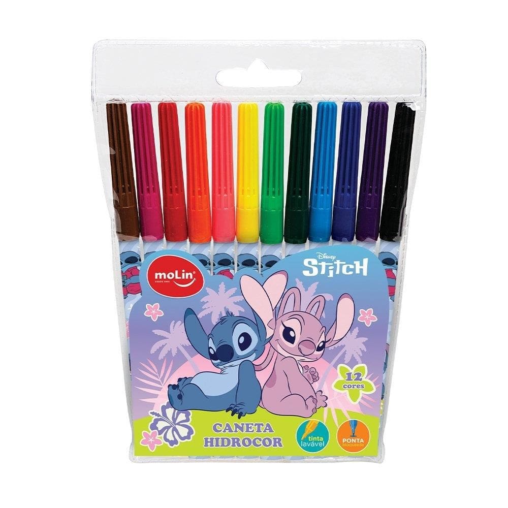 Caneta Hidrocor Molin Stitch - 5 Embalagens com 12 Cores