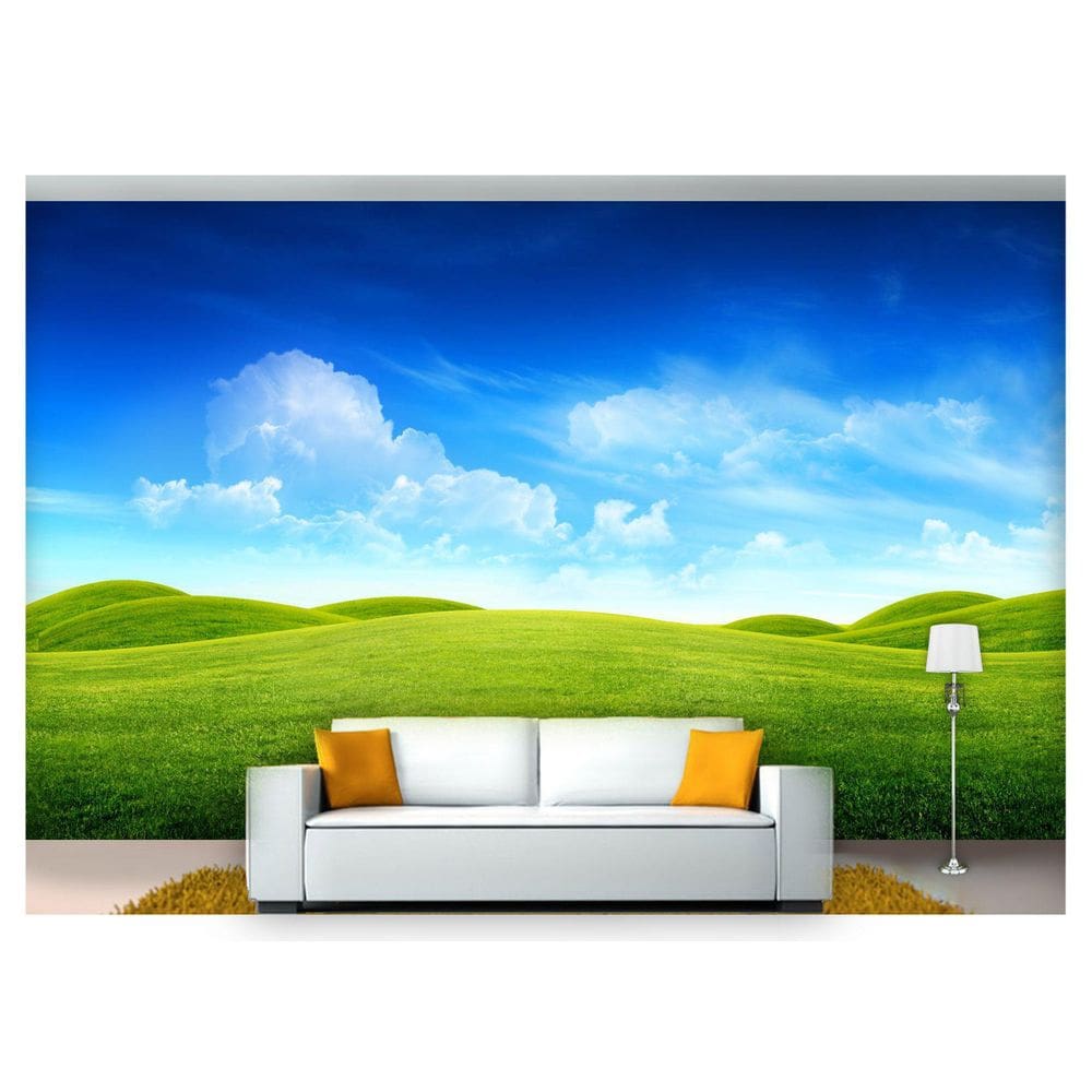 Papel De Parede Céu Nuvens Campo Gramado 3D  Nsk80