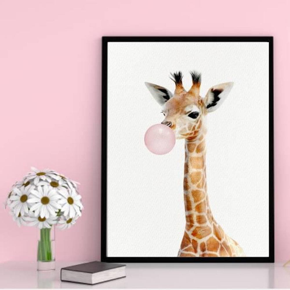 Quadro Decorativo Girafa Com Chicletes Para Quarto 34x23cm