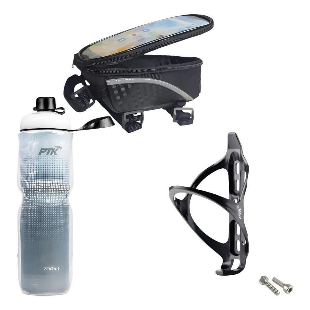 Kit Bike: Garrafa Térmica 700Ml + Suporte + Port Full Preto