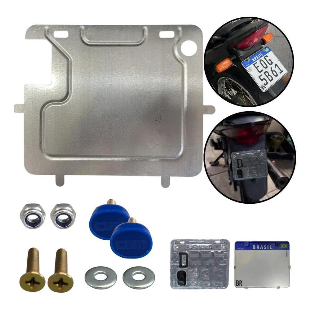 Suporte Aço Placa Moto Mercosul + Lacre Antirroubo