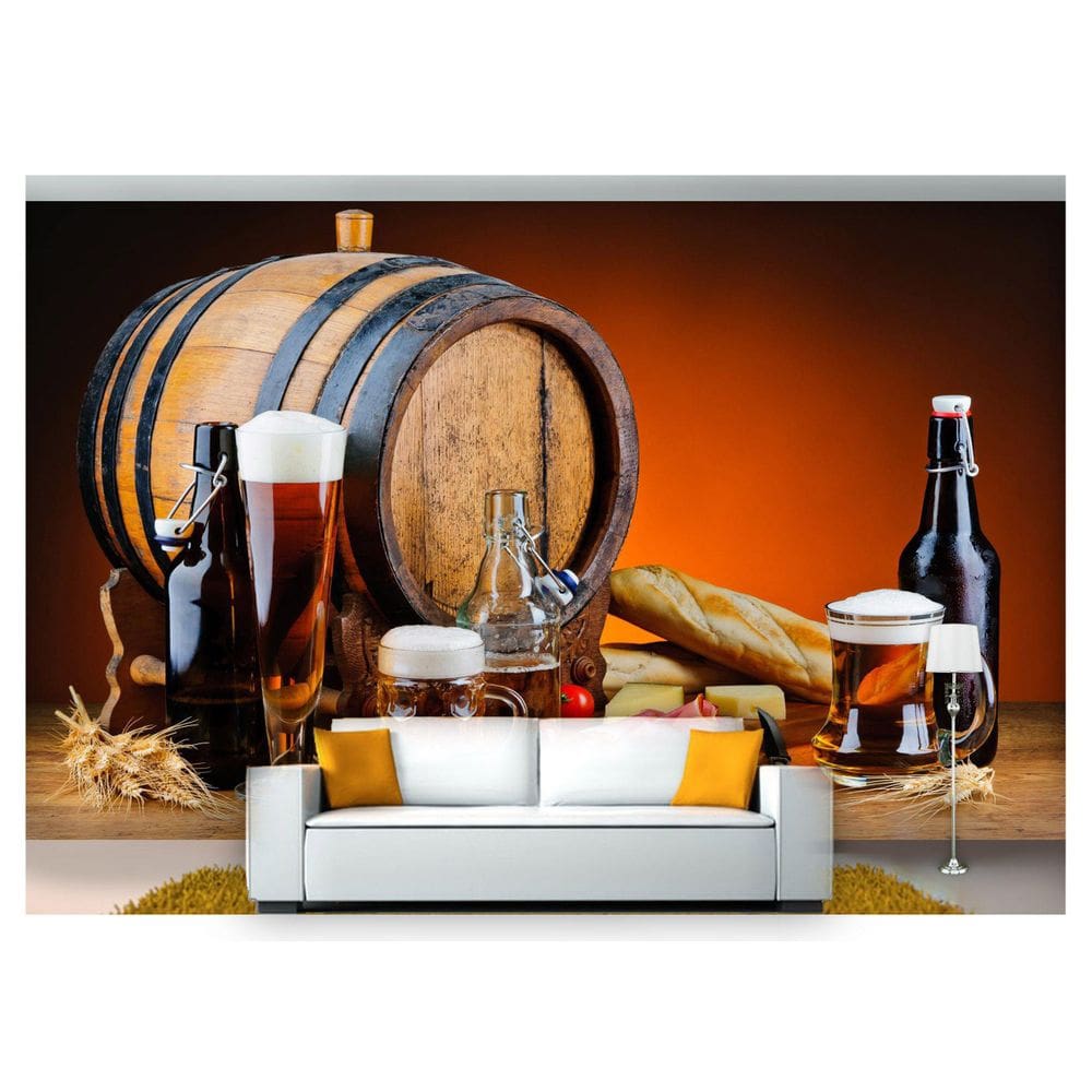 Papel De Parede Cerveja Bebida Barril Caneca  Al209