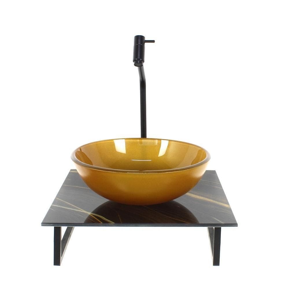 Kit Cuba Vidro Redonda 10Mm Tampo Vidro 40Cm X 40Cm Mármore