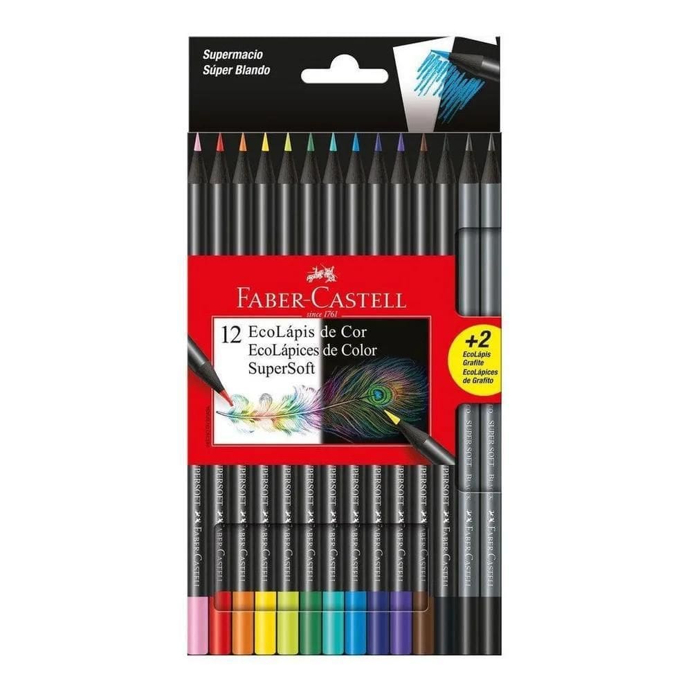 Faber Castell Super Soft 14 Lápis Cor + 2 Preto: Cores Vibra