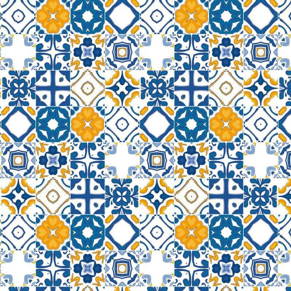 Papel Parede Azulejo Azul Laranja Adesivo Cozinha Lavatório
