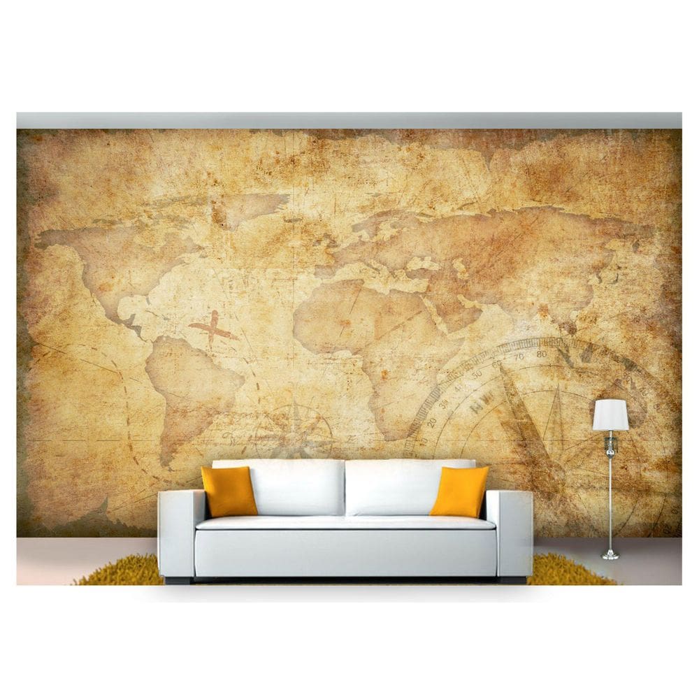 Papel De Parede Mapa Mundi Antigo Bússola  Nmu16