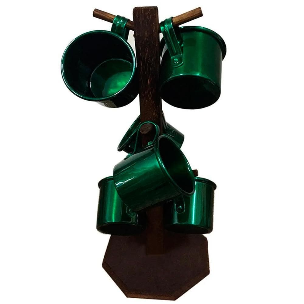 Suporte Rústico 6 Canecas De Café Alumínio Verde Brilhante