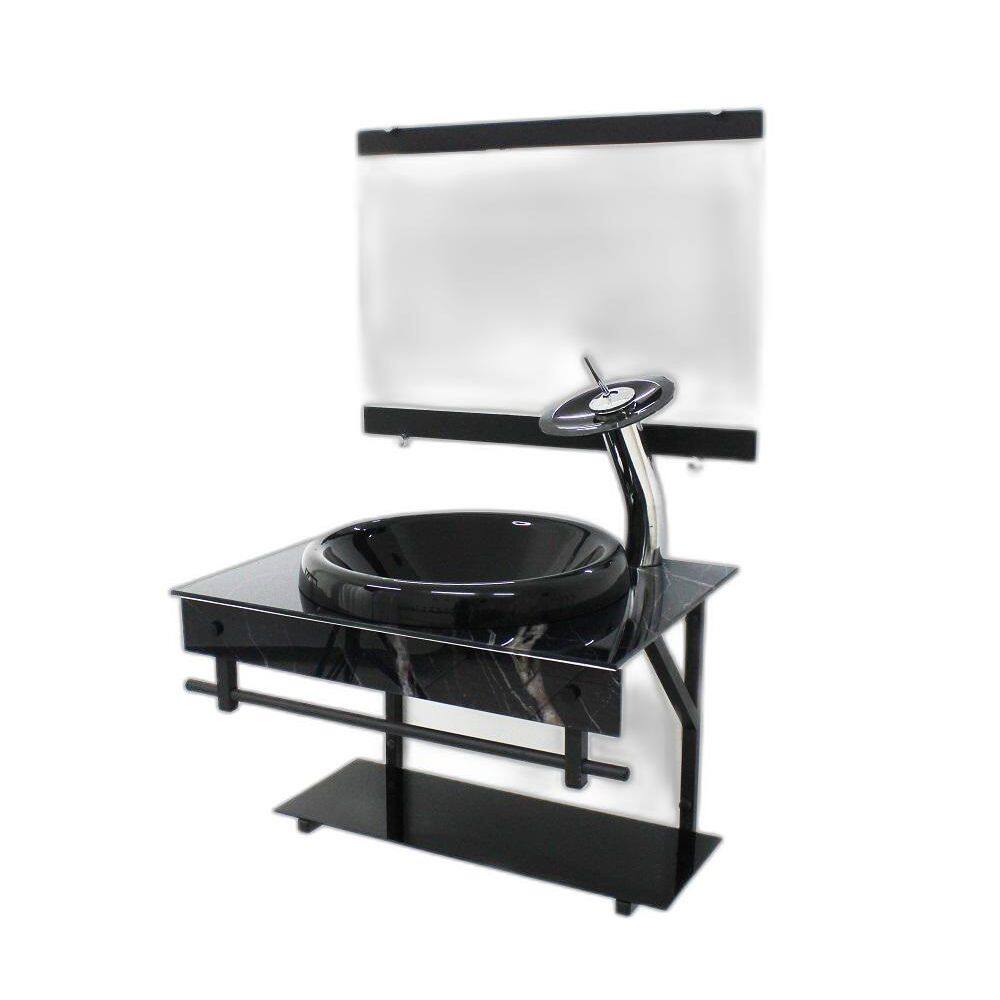 Gabinete De Vidro Para Banheiro 60Cm - Mármore Preto