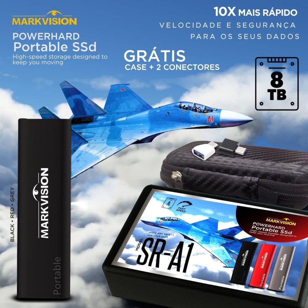Ssd Hd Externo Markvision 8Tb , Case ,Conectores Preto