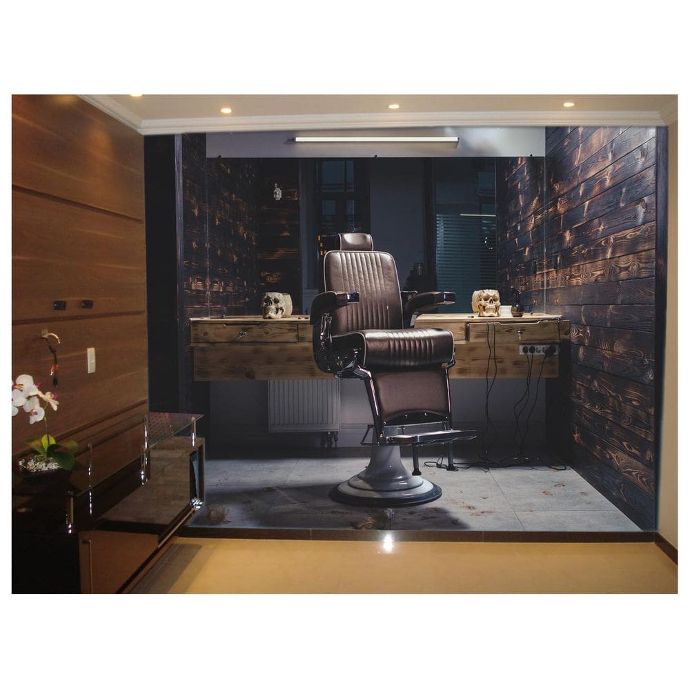 Papel De Parede Barbearia Cadeira Retrô 3D Brb05