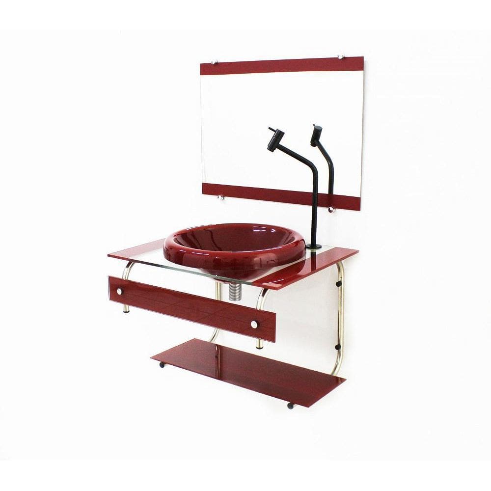Gabinete Com Cuba Para Banheiro De Vidro 60Cm Inox Vermelho
