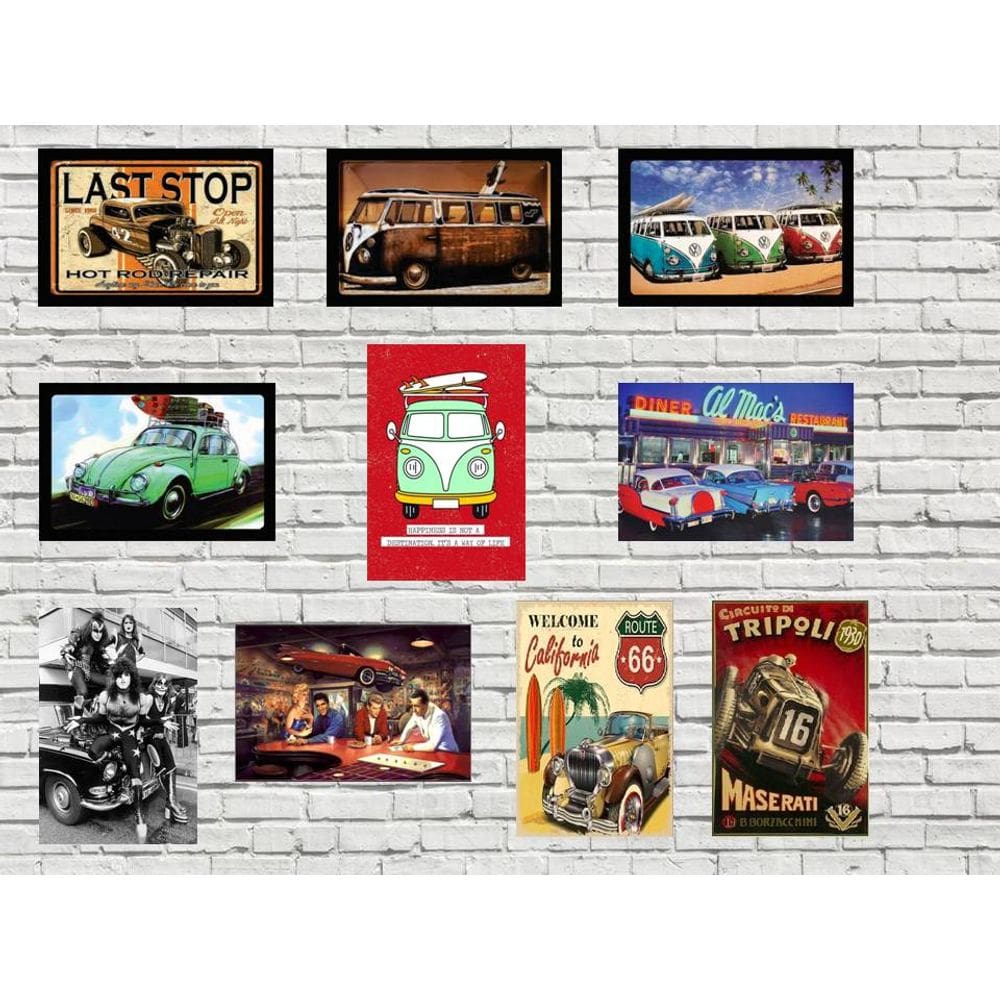 10 placas Decor Vintagê Retrô Automóveis
