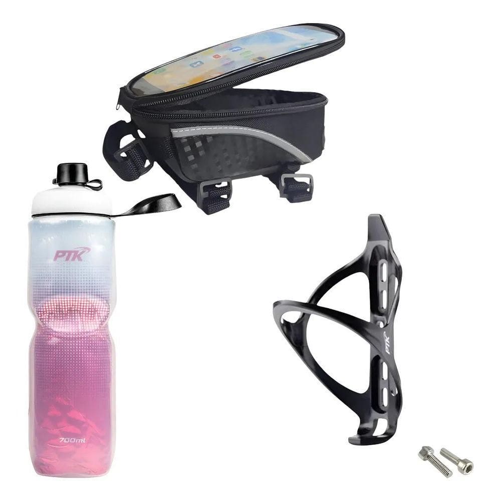 Kit Bike: Garrafa Térmica 700Ml + Suporte + Porta Full Rosa