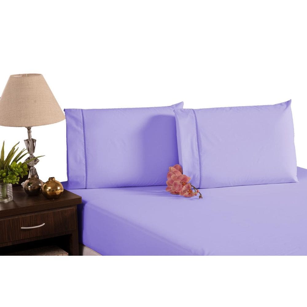 Lençol Com Elástico E Fronhas Algodão Lilás Queen