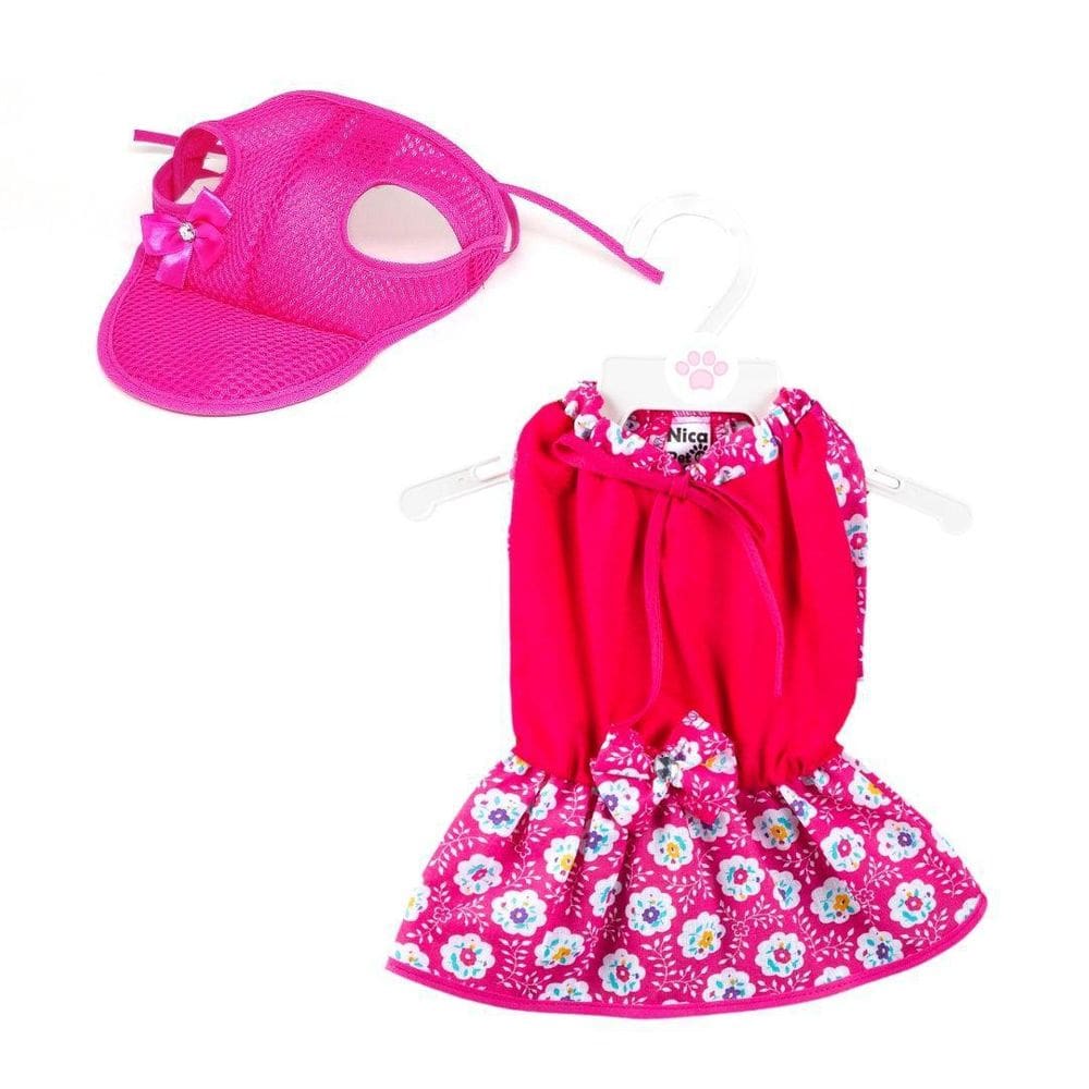 Kit Boné E Vestido De Verão - Rosa Floral   P
