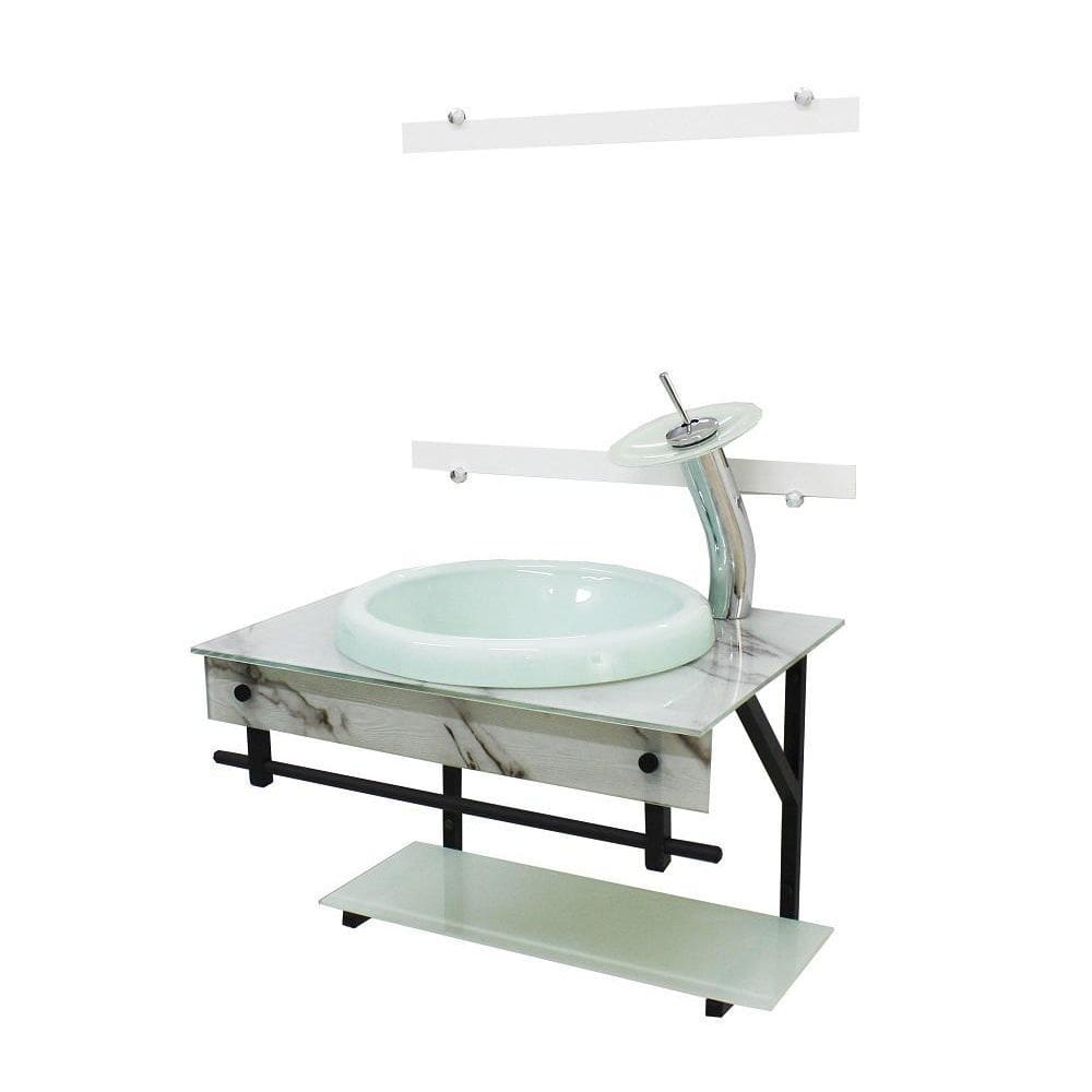 Gabinete De Vidro Para Banheiro 60Cm - Mármore Branco