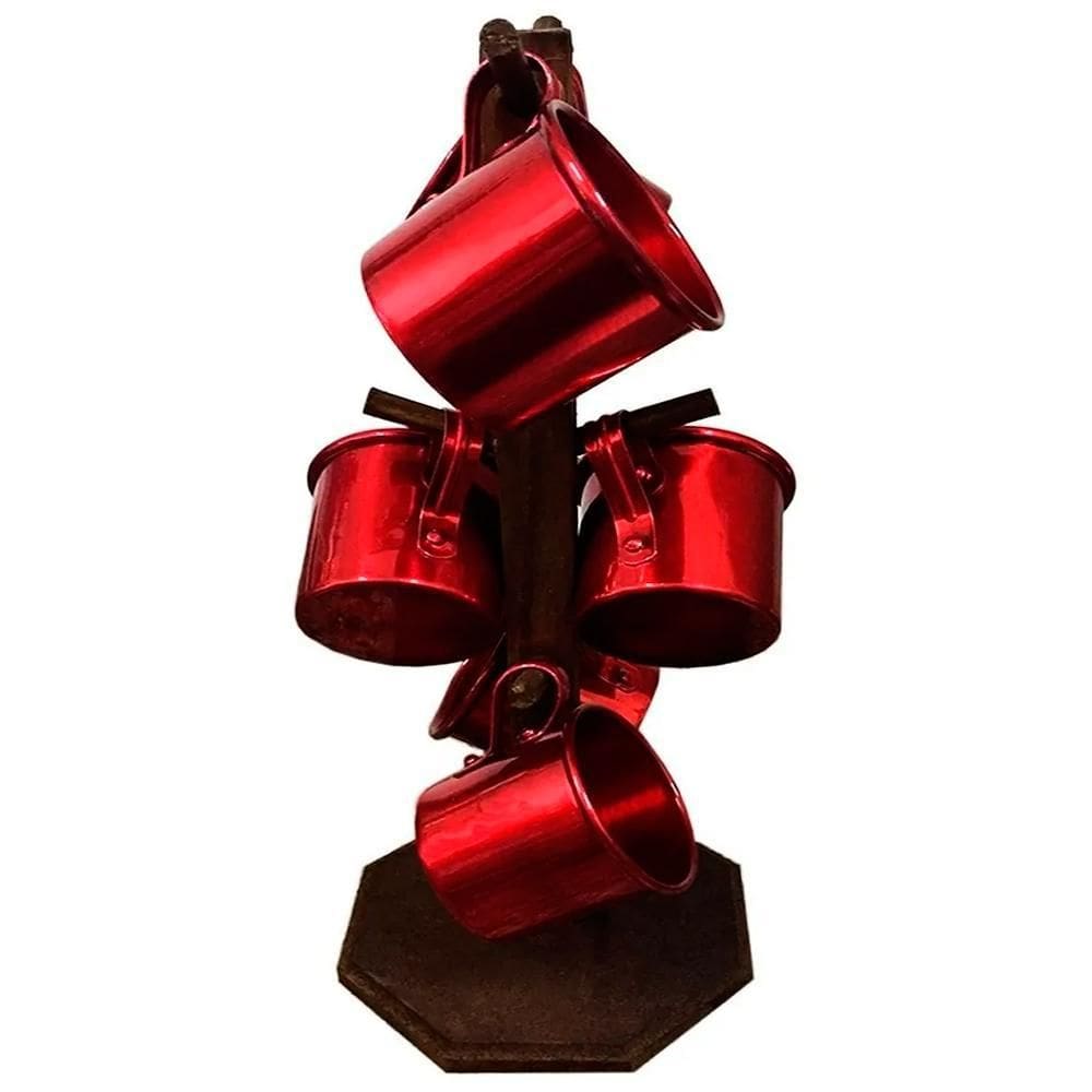 Suporte 6 Canecas De Café Alumínio Vermelha Brilhante