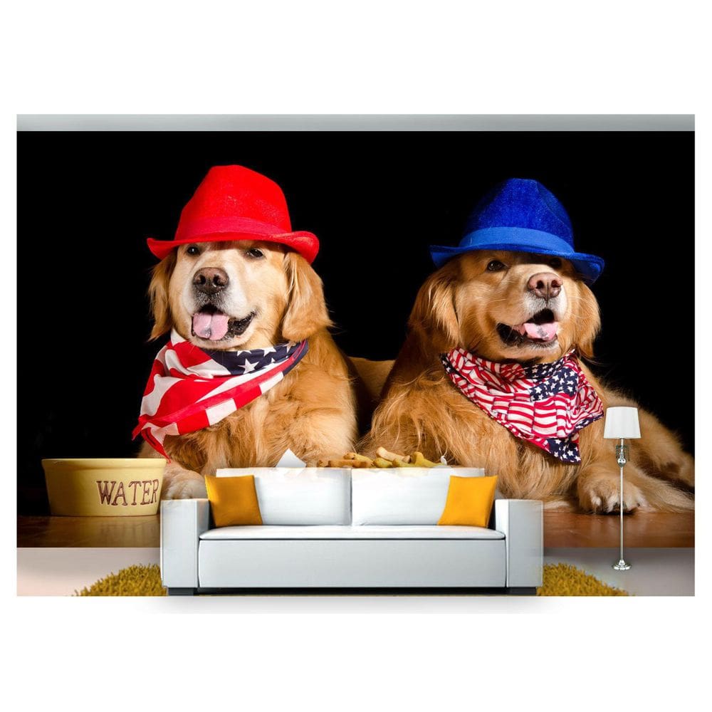 Papel De Parede Animais Cachorros Chapéu 3D Anm161